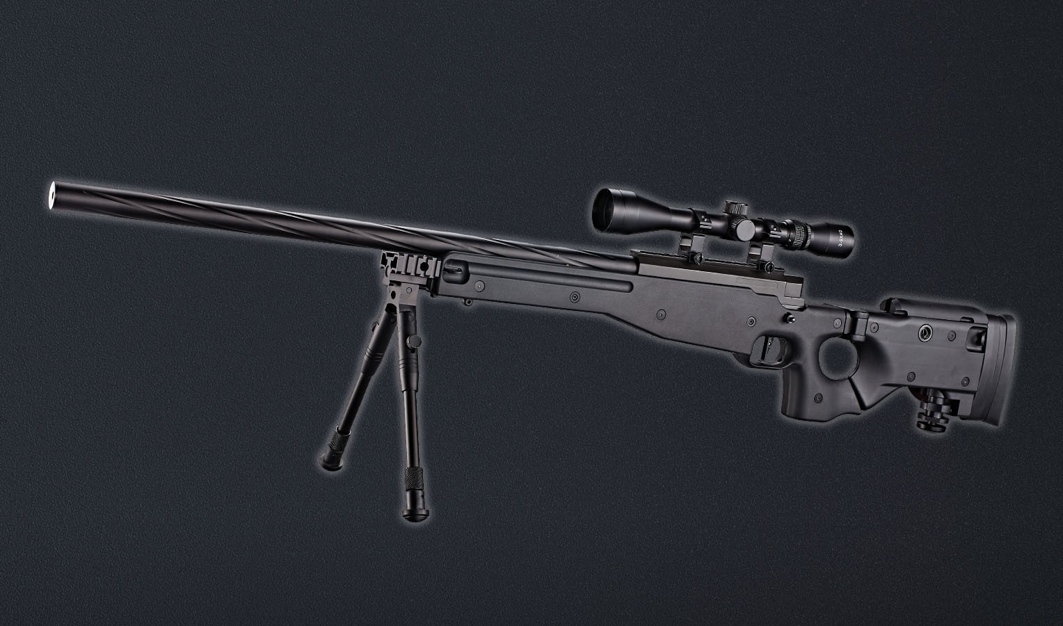 Spring powered sniper with stock adjustable up /down and folding with bipod and scope, metal barrel