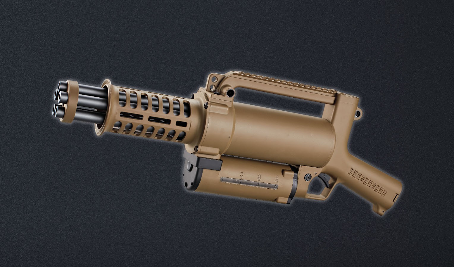 Electric 5-barrel rotary machine gun,  hop up function, nylong and fibre + metal receiver