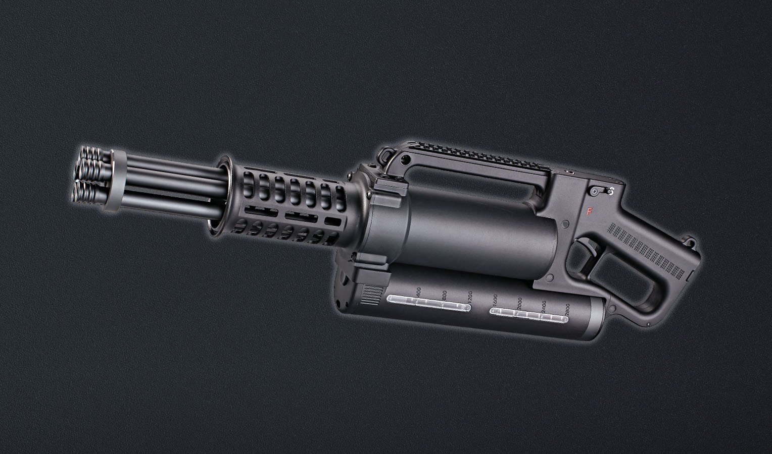 Electric 5-barrel rotary machine gun, hop up function, nylong and fibre + metal receive