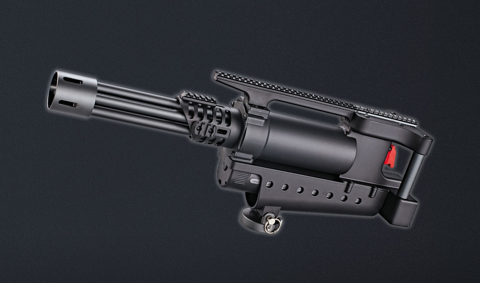 Electric 5-barrel rotary machine gun, hop up function, nylong and fibre + metal receiver
