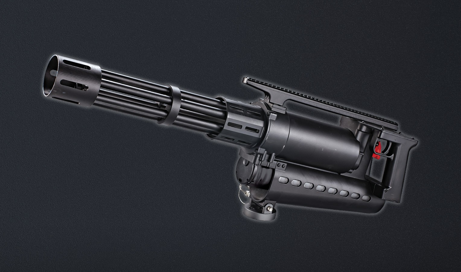 Electric 6-barrel rotary machine gun, hop up function, nylong and fibre + metal receiver
