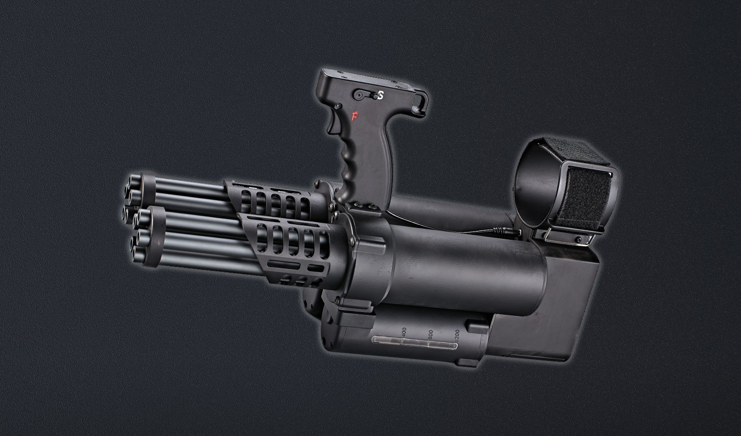 Electric 10-barrel rotary machine gun, hop up function, nylong and fibre + metal receiver